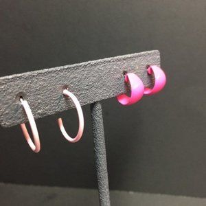 Hoop Pierced Earrings Lot As Is Two Pairs Small Pink Barbie Soft Girl Retro